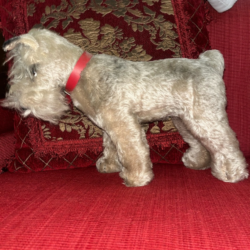 Vintage Steiff Plush Miniature Schnauzer with Red Collar